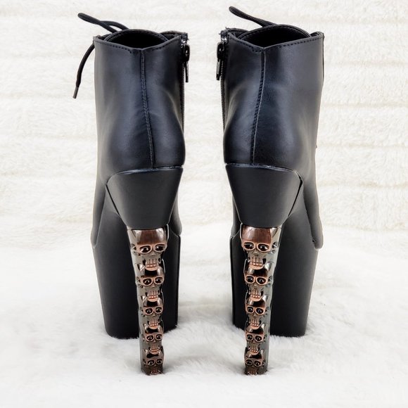 Voodoo Hex Skull Stacked 7" Heel Platform Ankle Booties Boots - Picture 7 of 13